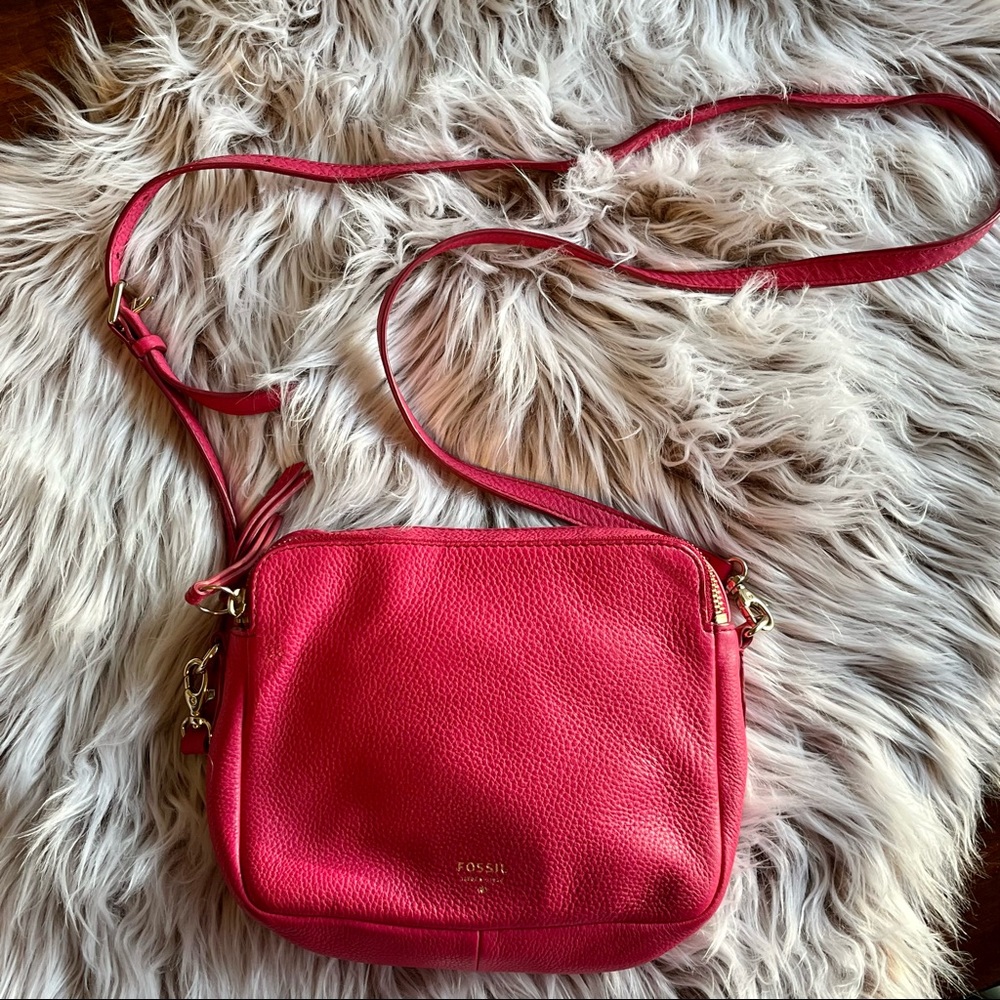 Hot Pink with Gold-tone hardware Leather Crossbody - Fossil